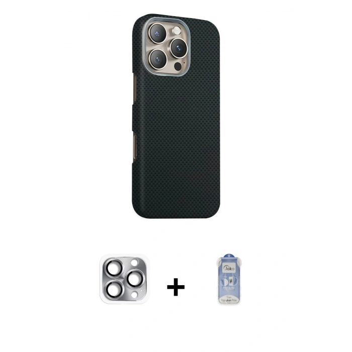 MARSİLYAN™- iPhone 16 Pro Max Kılıf Kozmos Klasik Prime - Siyah Joko Magic 5D Cam + Pers Alüminyum Kamera Lens - GI