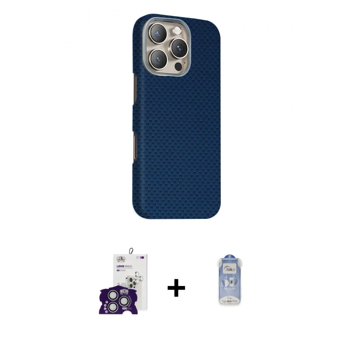 MARSİLYAN™- iPhone 16 Pro Max Kılıf Kozmos Klasik Prime - Siyah Joko Magic 5D Cam + Gümüş Bilvis Titan Kamera Lens