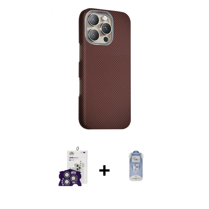 MARSİLYAN™- iPhone 16 Pro Max Kılıf Kozmos Klasik Prime - Siyah Joko Magic 5D Cam + Gümüş Bilvis Titan Kamera Lens