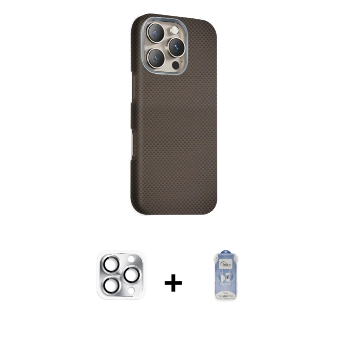 MARSİLYAN™- iPhone 16 Pro Max Kılıf Kozmos Klasik Prime - Siyah Joko Magic 5D Cam + Pers Alüminyum Kamera Lens - GS