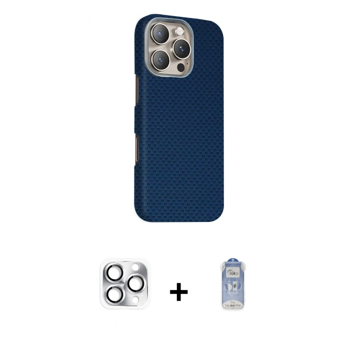 MARSİLYAN™- iPhone 16 Pro Max Kılıf Kozmos Klasik Prime - Siyah Joko Magic 5D Cam + Pers Alüminyum Kamera Lens - GS