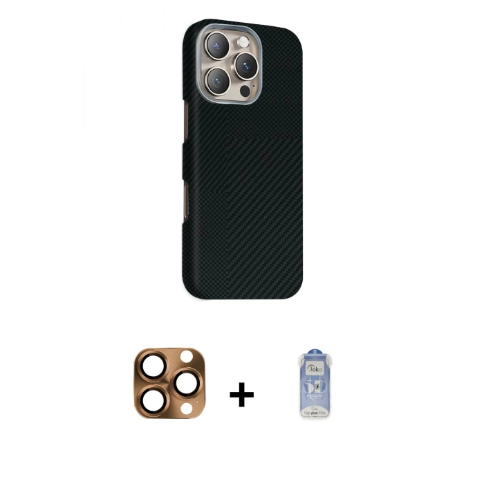 MARSİLYAN™- iPhone 16 Pro Max Kılıf Kozmos Klasik Prime - Siyah Joko Magic 5D Cam + Pers Alüminyum Kamera Lens - CLTM