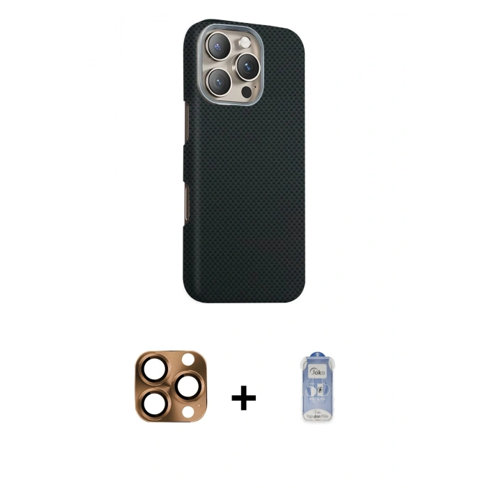 MARSİLYAN™- iPhone 16 Pro Max Kılıf Kozmos Klasik Prime - Siyah Joko Magic 5D Cam + Pers Alüminyum Kamera Lens - CLTM