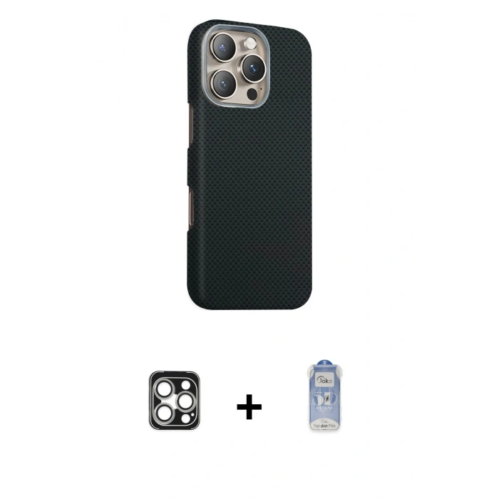 MARSİLYAN™- iPhone 16 Pro Max Kılıf Kozmos Klasik Prime - Siyah Joko Magic 5D Cam + PVD Metal Kamera Lens - GS