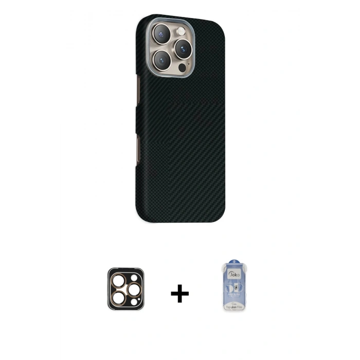 MARSİLYAN™- iPhone 16 Pro Max Kılıf Kozmos Klasik Prime - Siyah Joko Magic 5D Cam + PVD Metal Kamera Lens - GD