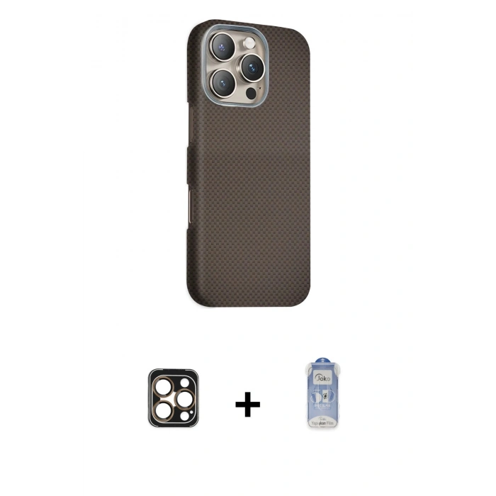 MARSİLYAN™- iPhone 16 Pro Max Kılıf Kozmos Klasik Prime - Siyah Joko Magic 5D Cam + PVD Metal Kamera Lens - GD