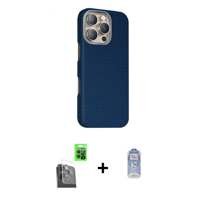 MARSİLYAN™- iPhone 16 Pro Max Kılıf Kozmos Klasik Prime - Siyah Joko Magic 5D Cam + Raze Metal Kamera Lens - SH