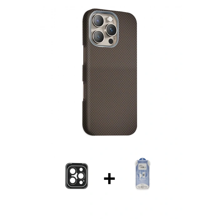 MARSİLYAN™- iPhone 16 Pro Max Kılıf Kozmos Klasik Prime - Siyah Joko Magic 5D Cam + PVD Metal Kamera Lens - SH