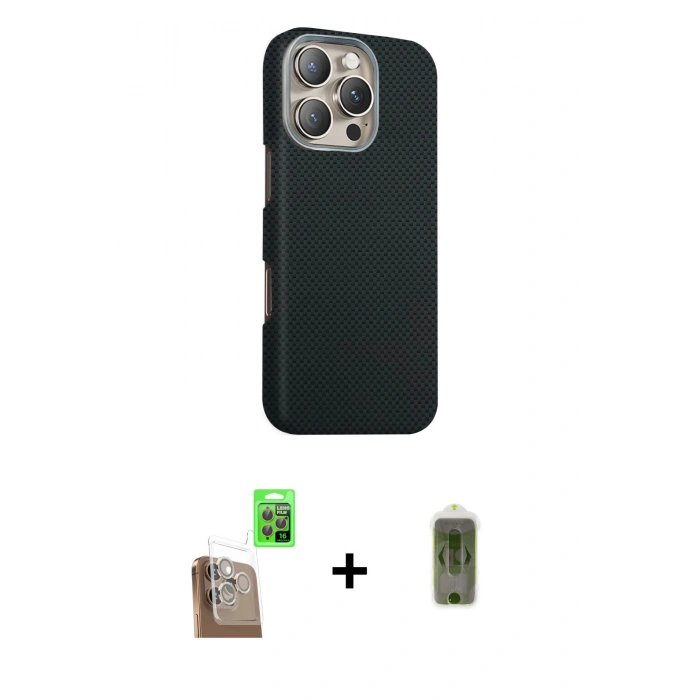 MARSİLYAN™- iPhone 16 Pro Max Kılıf Kozmos Klasik Prime - Siyah Joko Magic 5D Hayalet Cam + Çöl Titanyum Raze Metal Kamera Lens