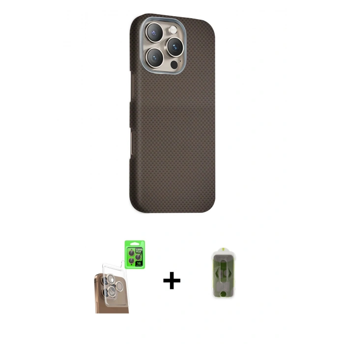 MARSİLYAN™- iPhone 16 Pro Max Kılıf Kozmos Klasik Prime - Siyah Joko Magic 5D Hayalet Cam + Çöl Titanyum Raze Metal Kamera Lens