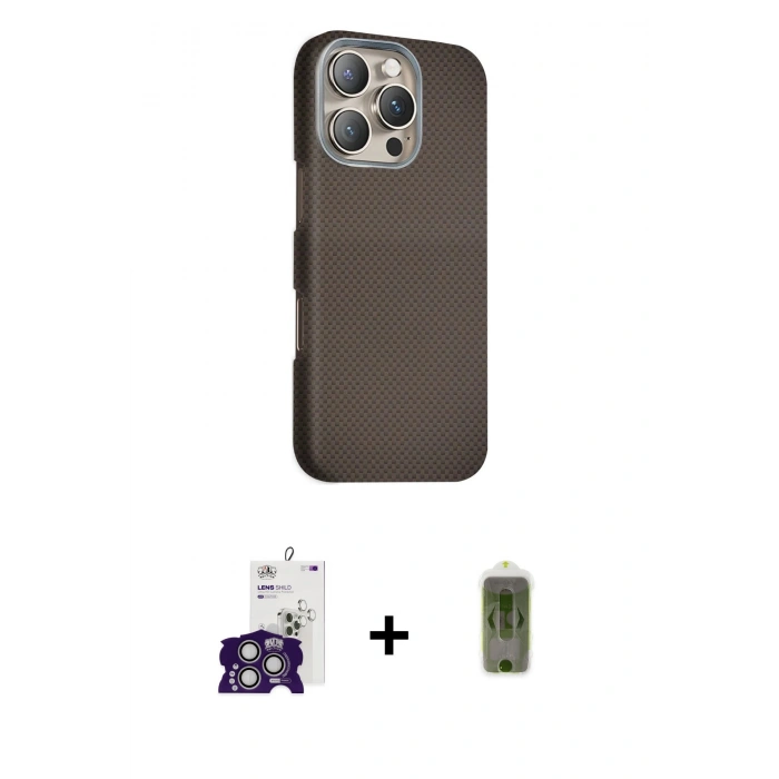 MARSİLYAN™- iPhone 16 Pro Max Kılıf Kozmos Klasik Prime - Siyah Joko Magic 5D Hayalet Cam + Gümüş Bilvis Titan Kamera Lens