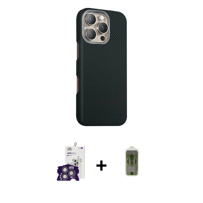 MARSİLYAN™- iPhone 16 Pro Max Kılıf Kozmos Klasik Prime - Siyah Joko Magic 5D Hayalet Cam + Gümüş Bilvis Titan Kamera Lens