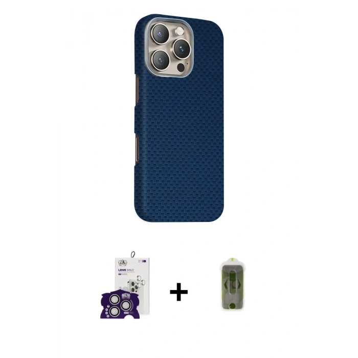 MARSİLYAN™- iPhone 16 Pro Max Kılıf Kozmos Klasik Prime - Siyah Joko Magic 5D Hayalet Cam + Gümüş Bilvis Titan Kamera Lens