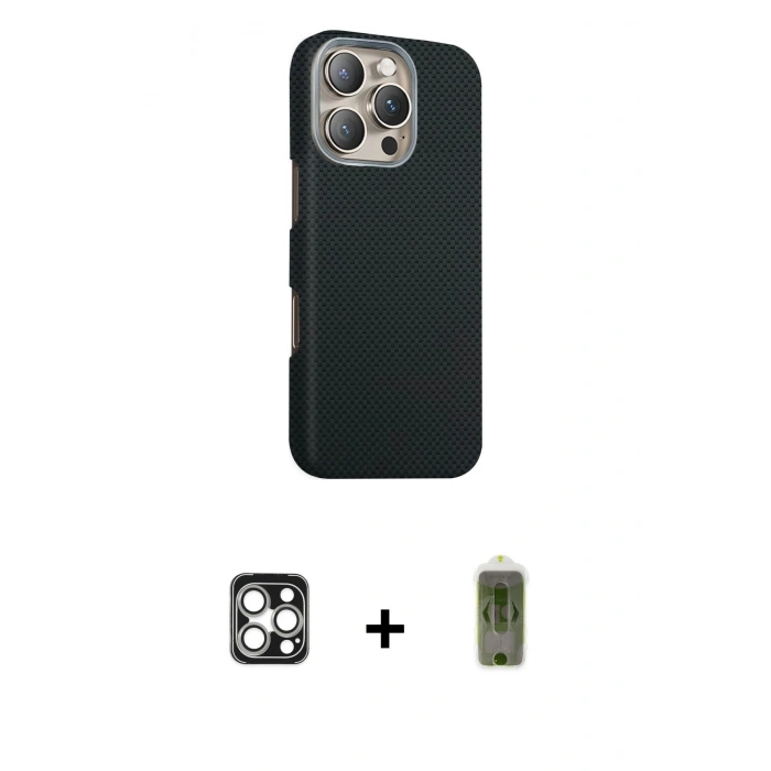 MARSİLYAN™- iPhone 16 Pro Max Kılıf Kozmos Klasik Prime - Siyah Joko Magic 5D Hayalet Cam + Gümüş PVD Metal Kamera Lens