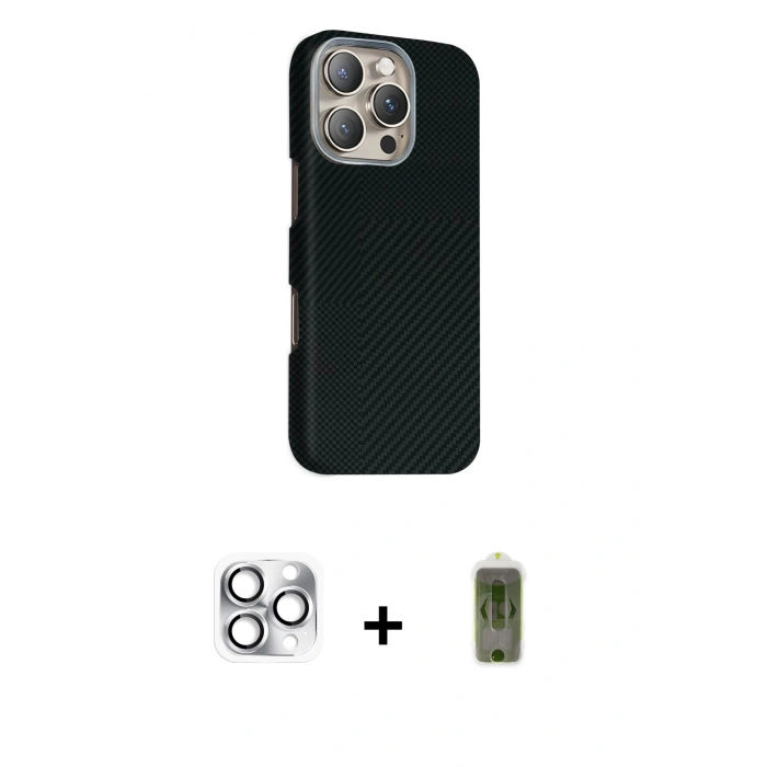 MARSİLYAN™- iPhone 16 Pro Max Kılıf Kozmos Klasik Prime - Siyah Joko Magic 5D Hayalet Cam + Pers Alüminyum Kamera Lens - GS