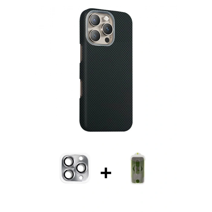 MARSİLYAN™- iPhone 16 Pro Max Kılıf Kozmos Klasik Prime - Siyah Joko Magic 5D Hayalet Cam + Pers Alüminyum Kamera Lens - GI