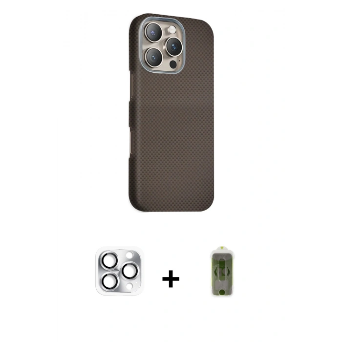 MARSİLYAN™- iPhone 16 Pro Max Kılıf Kozmos Klasik Prime - Siyah Joko Magic 5D Hayalet Cam + Pers Alüminyum Kamera Lens - GS
