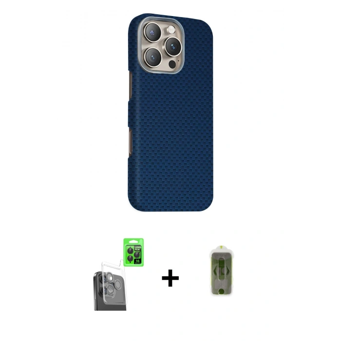 MARSİLYAN™- iPhone 16 Pro Max Kılıf Kozmos Klasik Prime - Siyah Joko Magic 5D Hayalet Cam + Raze Metal Kamera Lens - SH