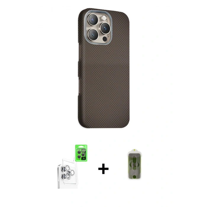 MARSİLYAN™- iPhone 16 Pro Max Kılıf Kozmos Klasik Prime - Siyah Joko Magic 5D Hayalet Cam + Raze Metal Kamera Lens - BZ
