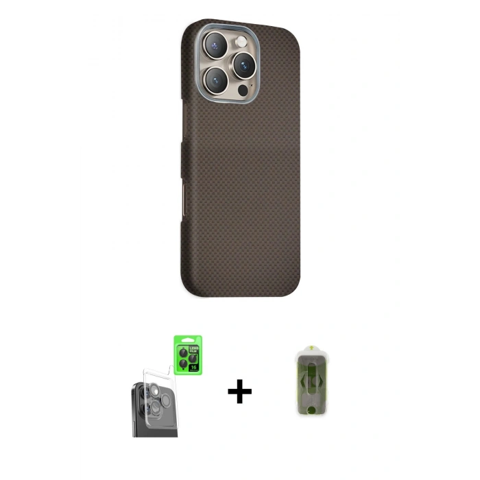 MARSİLYAN™- iPhone 16 Pro Max Kılıf Kozmos Klasik Prime - Siyah Joko Magic 5D Hayalet Cam + Raze Metal Kamera Lens - SH