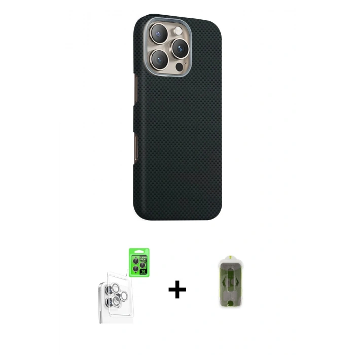 MARSİLYAN™- iPhone 16 Pro Max Kılıf Kozmos Klasik Prime - Siyah Joko Magic 5D Hayalet Cam + Raze Metal Kamera Lens - BZ