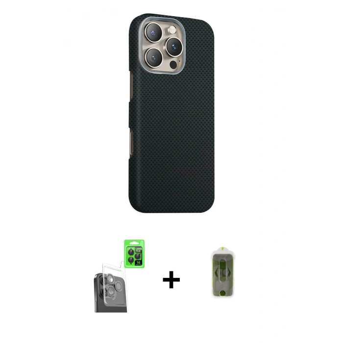 MARSİLYAN™- iPhone 16 Pro Max Kılıf Kozmos Klasik Prime - Siyah Joko Magic 5D Hayalet Cam + Raze Metal Kamera Lens - SH