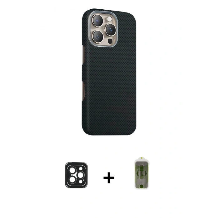 MARSİLYAN™- iPhone 16 Pro Max Kılıf Kozmos Klasik Prime - Siyah Joko Magic 5D Hayalet Cam + PVD Metal Kamera Lens - SH