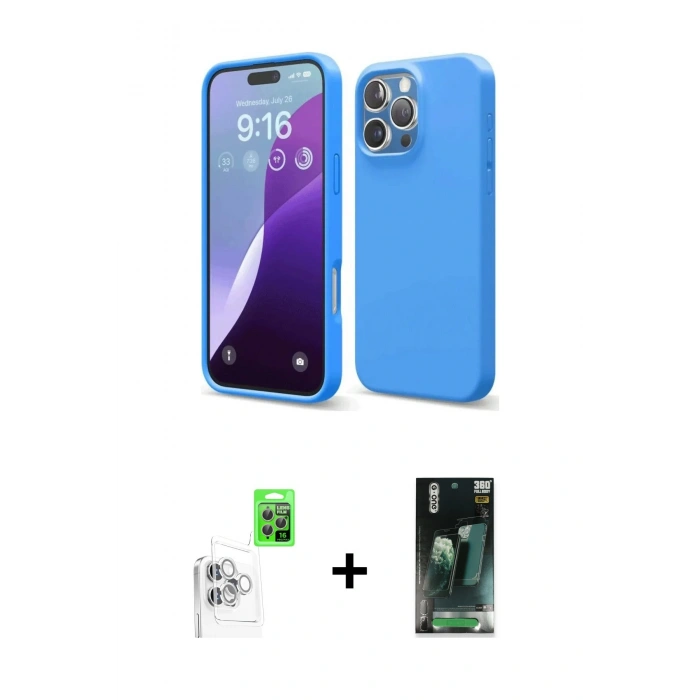 MARSİLYAN™- iPhone 16 Pro Max Kılıf Kozmos Yansıma Özel Seri - Siyah 360 Mat Full Body Arka Koruyucu + Raze Metal Kamera Lens - BZ
