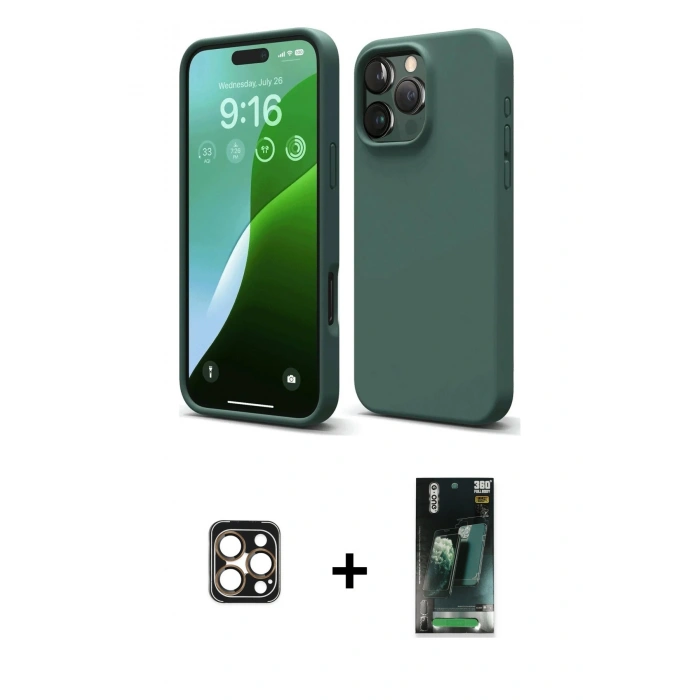 MARSİLYAN™- iPhone 16 Pro Max Kılıf Kozmos Yansıma Özel Seri - Siyah 360 Mat Full Body Arka Koruyucu + Gold PVD Metal Kamera Lens