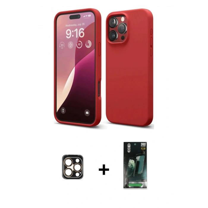 MARSİLYAN™- iPhone 16 Pro Max Kılıf Kozmos Yansıma Özel Seri - Siyah 360 Mat Full Body Arka Koruyucu + Gold PVD Metal Kamera Lens