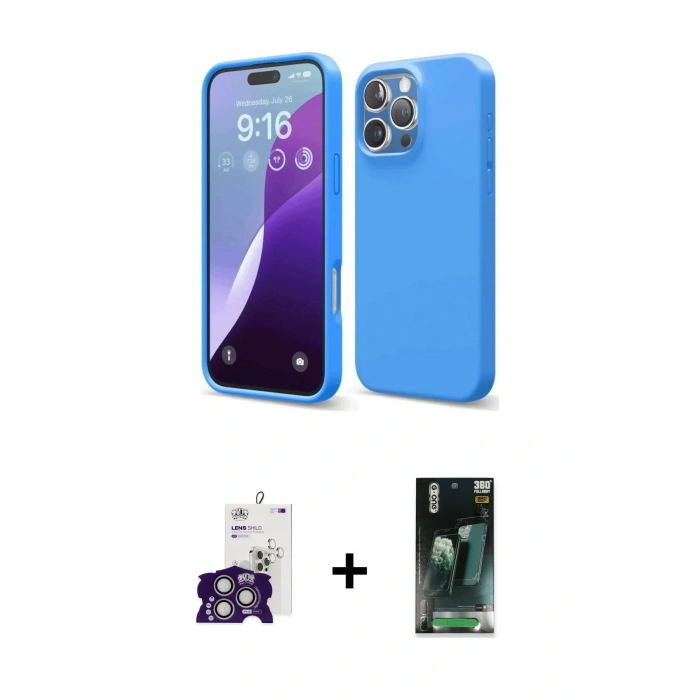 MARSİLYAN™- iPhone 16 Pro Max Kılıf Kozmos Yansıma Özel Seri - Siyah 360 Mat Full Body Arka Koruyucu + Bilvis Titan Kamera Lens - GS