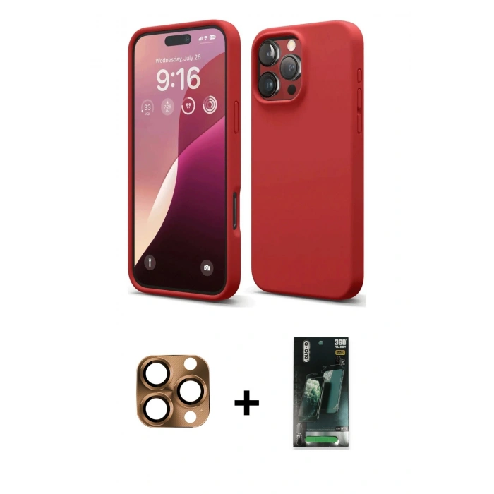 MARSİLYAN™- iPhone 16 Pro Max Kılıf Kozmos Yansıma Özel Seri - Siyah 360 Mat Full Body Arka Koruyucu + Pers Alüminyum Kamera Lens - CLTM