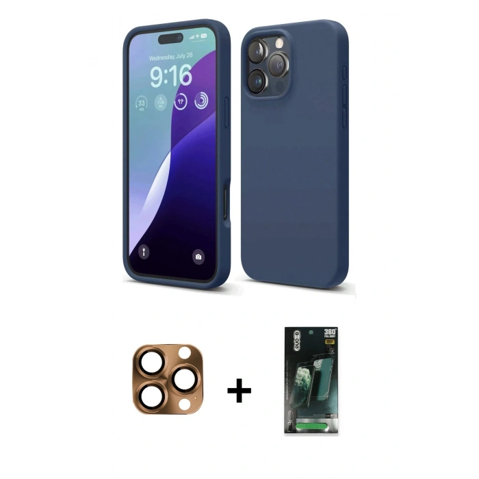 MARSİLYAN™- iPhone 16 Pro Max Kılıf Kozmos Yansıma Özel Seri - Siyah 360 Mat Full Body Arka Koruyucu + Pers Alüminyum Kamera Lens - CLTM