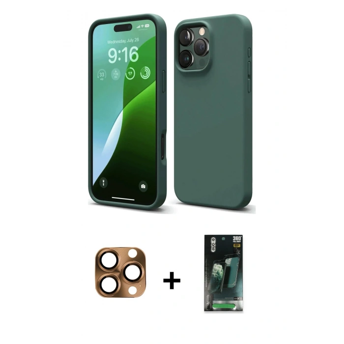 MARSİLYAN™- iPhone 16 Pro Max Kılıf Kozmos Yansıma Özel Seri - Siyah 360 Mat Full Body Arka Koruyucu + Pers Alüminyum Kamera Lens - CLTM