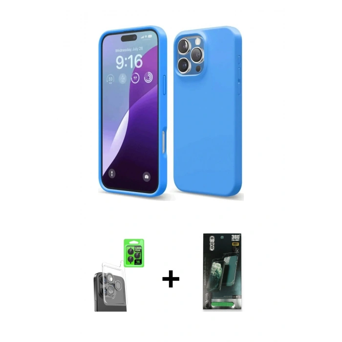MARSİLYAN™- iPhone 16 Pro Max Kılıf Kozmos Yansıma Özel Seri - Siyah 360 Mat Full Body Arka Koruyucu + Raze Metal Kamera Lens - SH