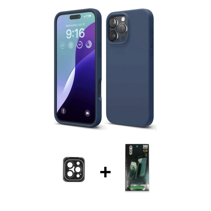 MARSİLYAN™- iPhone 16 Pro Max Kılıf Kozmos Yansıma Özel Seri - Siyah 360 Mat Full Body Arka Koruyucu + PVD Metal Kamera Lens - SH