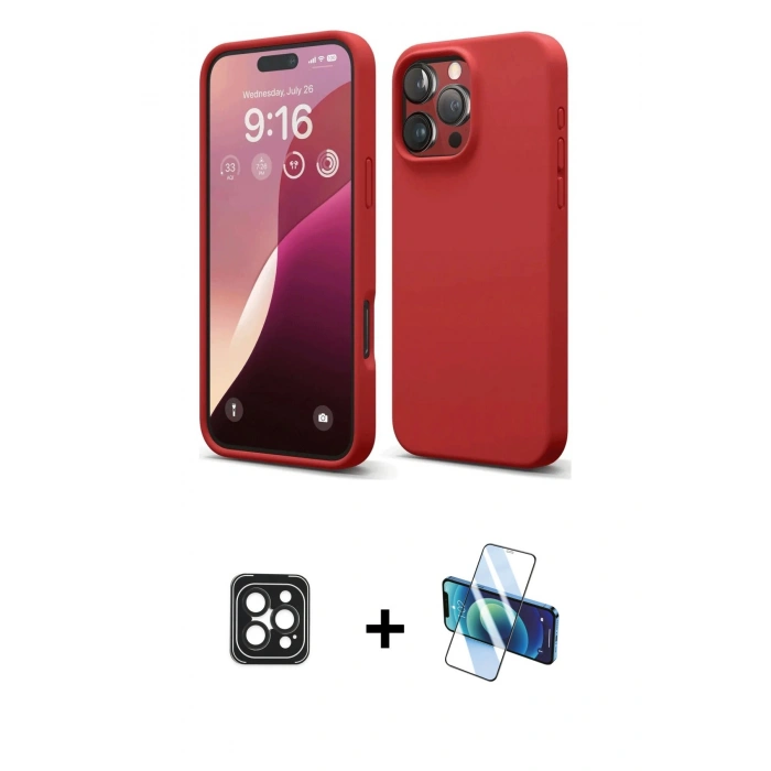 MARSİLYAN™- iPhone 16 Pro Max Kılıf Kozmos Yansıma Özel Seri - Siyah 3D Antistatik Cam Ekran Koruyucu + PVD Metal Kamera Lens - SH