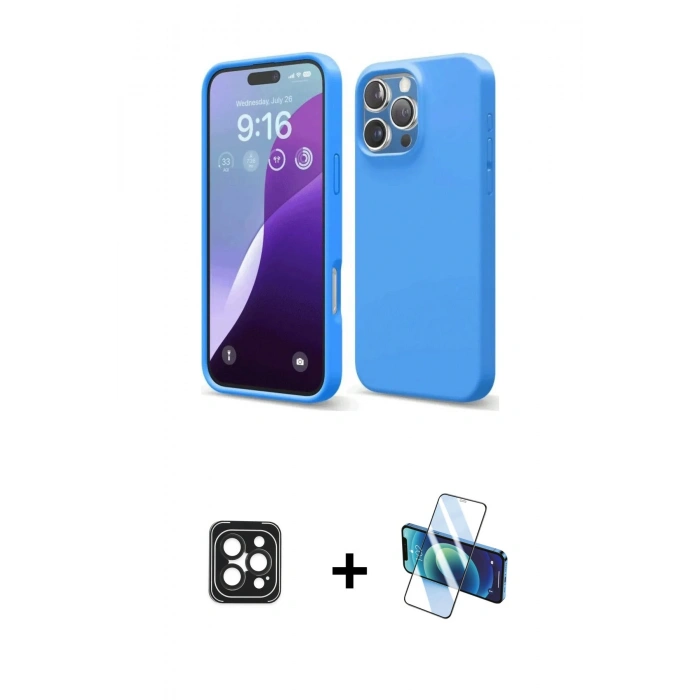 MARSİLYAN™- iPhone 16 Pro Max Kılıf Kozmos Yansıma Özel Seri - Siyah 3D Antistatik Cam Ekran Koruyucu + PVD Metal Kamera Lens - SH