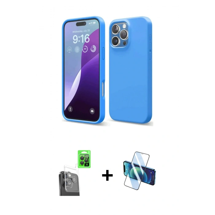 MARSİLYAN™- iPhone 16 Pro Max Kılıf Kozmos Yansıma Özel Seri - Siyah 3D Antistatik Cam Ekran Koruyucu + Raze Metal Kamera Lens - SH