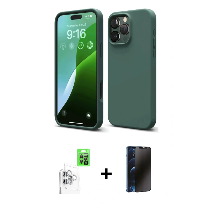 MARSİLYAN™- iPhone 16 Pro Max Kılıf Kozmos Yansıma Özel Seri - Siyah 3D Antistatik Hayalet Cam Ekran Koruyucu + Raze Metal Kamera Lens - BZ