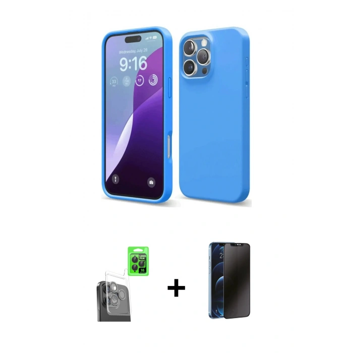 MARSİLYAN™- iPhone 16 Pro Max Kılıf Kozmos Yansıma Özel Seri - Siyah 3D Antistatik Hayalet Cam Ekran Koruyucu + Raze Metal Kamera Lens - SH