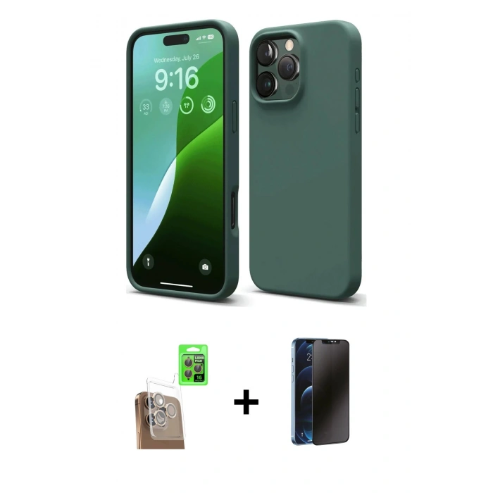 MARSİLYAN™- iPhone 16 Pro Max Kılıf Kozmos Yansıma Özel Seri - Siyah 3D Antistatik Hayalet Cam Ekran Koruyucu + Raze Metal Kamera Lens - CLTM