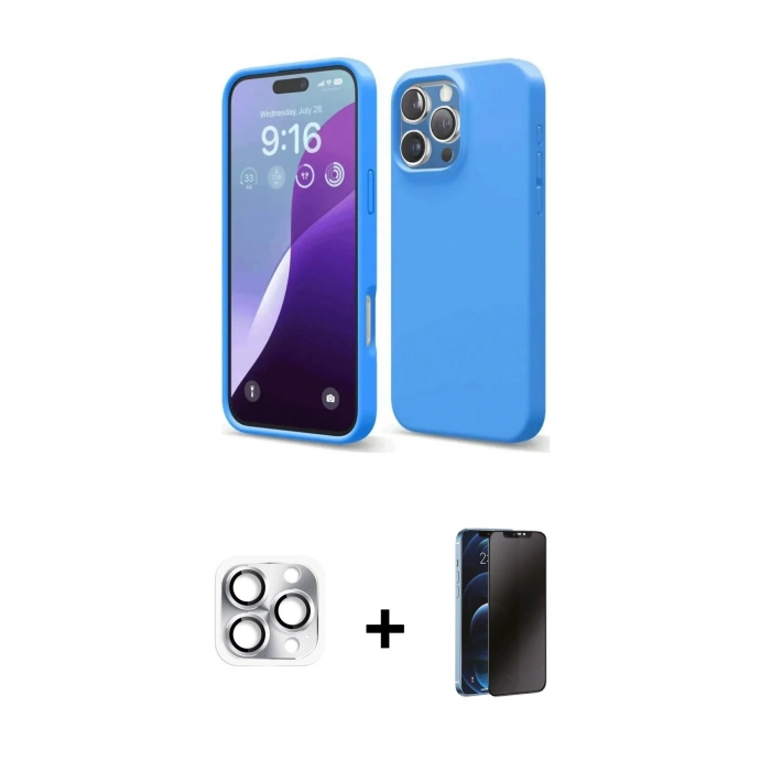 MARSİLYAN™- iPhone 16 Pro Max Kılıf Kozmos Yansıma Özel Seri - Siyah 3D Antistatik Hayalet Cam Ekran Koruyucu + Pers Alüminyum Kamera Lens - GS