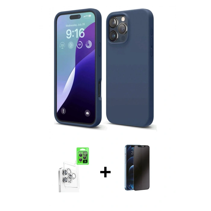 MARSİLYAN™- iPhone 16 Pro Max Kılıf Kozmos Yansıma Özel Seri - Siyah 3D Antistatik Hayalet Cam Ekran Koruyucu + Raze Metal Kamera Lens - BZ
