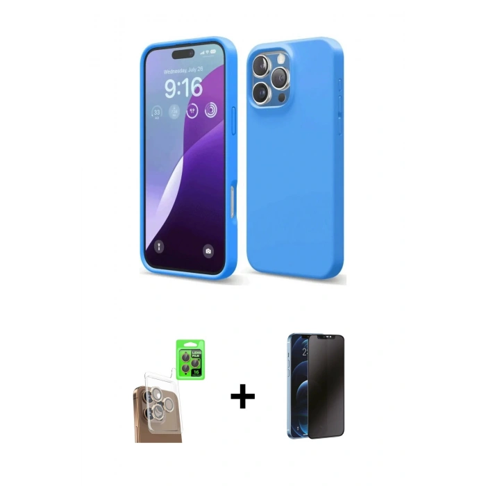 MARSİLYAN™- iPhone 16 Pro Max Kılıf Kozmos Yansıma Özel Seri - Siyah 3D Antistatik Hayalet Cam Ekran Koruyucu + Raze Metal Kamera Lens - CLTM