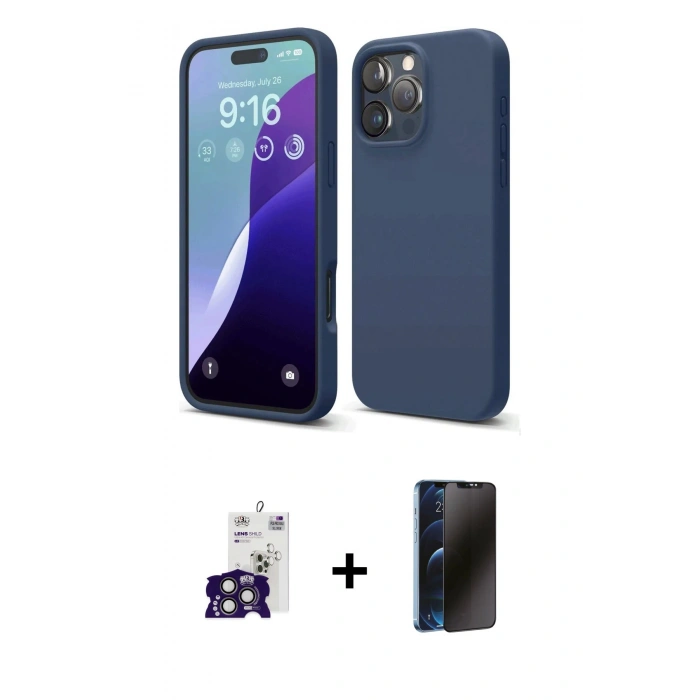MARSİLYAN™- iPhone 16 Pro Max Kılıf Kozmos Yansıma Özel Seri - Siyah 3D Antistatik Hayalet Cam Ekran Koruyucu + Bilvis Titan Kamera Lens - TMGI