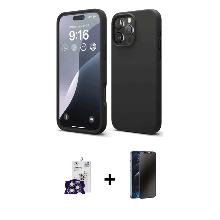 MARSİLYAN™- iPhone 16 Pro Max Kılıf Kozmos Yansıma Özel Seri - Siyah 3D Antistatik Hayalet Cam Ekran Koruyucu + Bilvis Titan Kamera Lens - TMGI