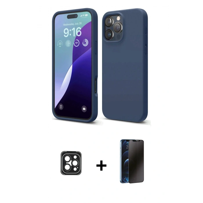 MARSİLYAN™- iPhone 16 Pro Max Kılıf Kozmos Yansıma Özel Seri - Siyah 3D Antistatik Hayalet Cam Ekran Koruyucu + PVD Metal Kamera Lens - SH