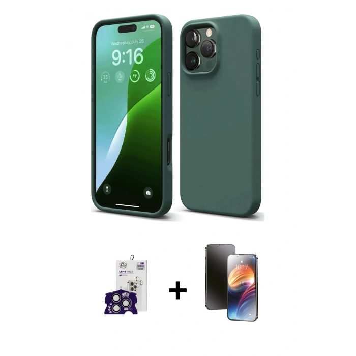 MARSİLYAN™- iPhone 16 Pro Max Kılıf Kozmos Yansıma Özel Seri - Siyah 3D Antistatik Mat Seramik Nano Ekran Koruyucu + Bilvis Titan Kamera Lens - TMGI