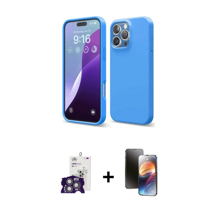 MARSİLYAN™- iPhone 16 Pro Max Kılıf Kozmos Yansıma Özel Seri - Siyah 3D Antistatik Mat Seramik Nano Ekran Koruyucu + Gümüş Bilvis Titan Kamera Lens